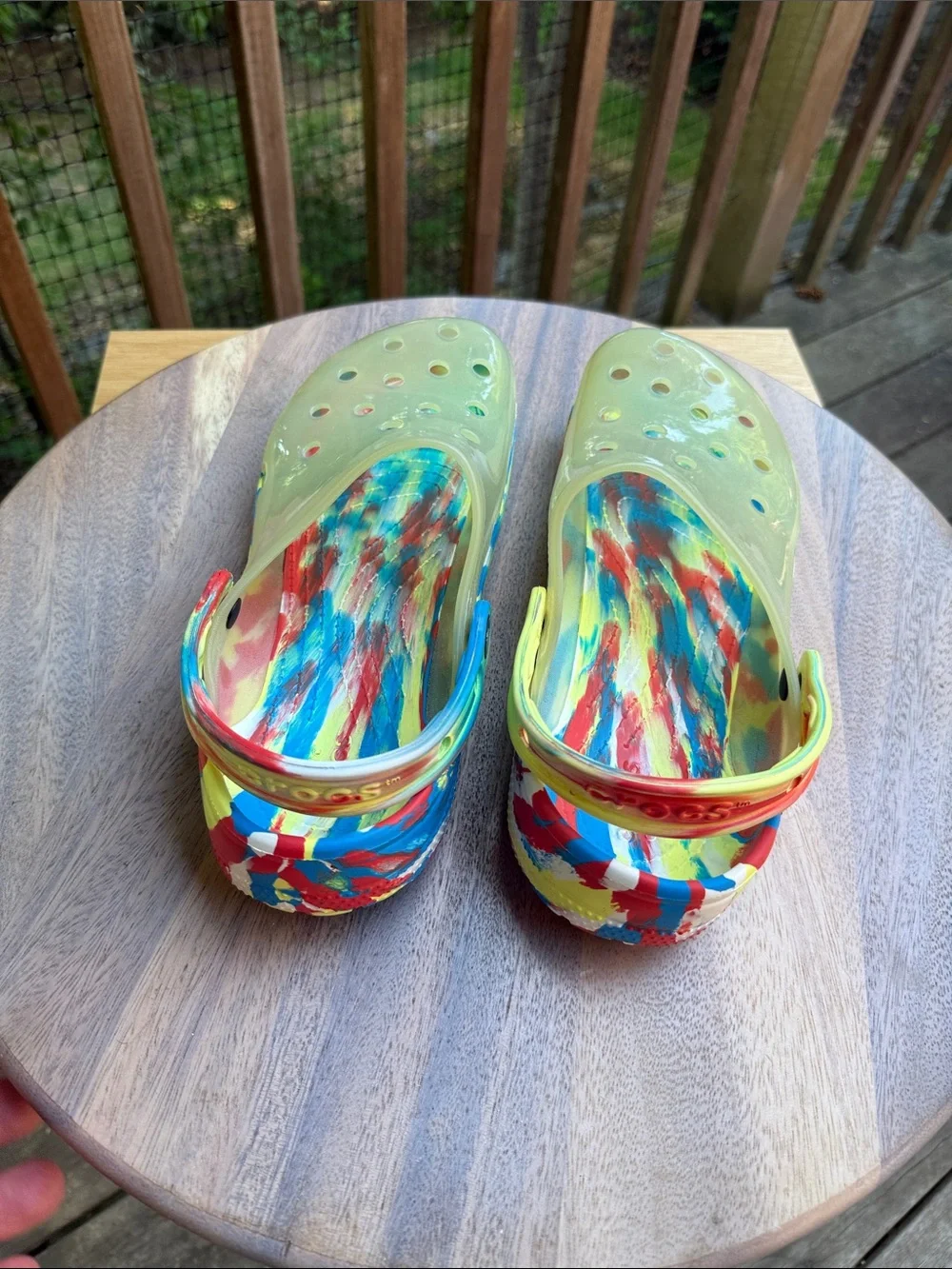 CROCS Iridescent Yellow Clogs with Multicolor Trim - Picture 6 of 14